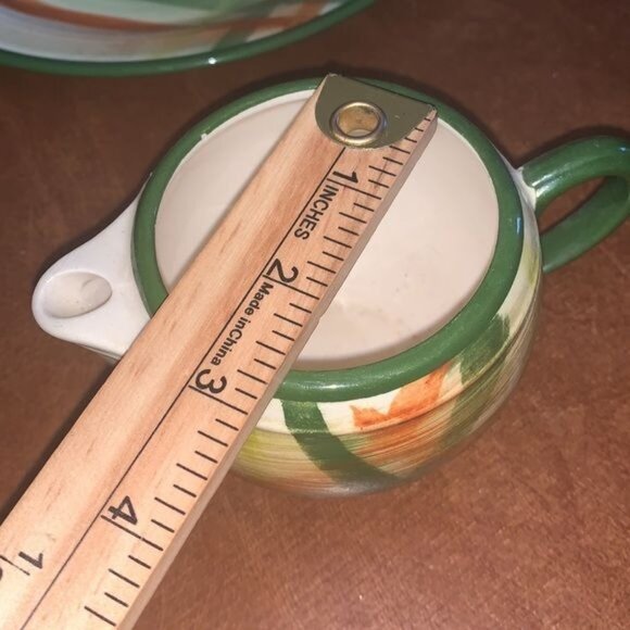 Hand-Painted Ceramic Dinnerware Set With Abstract Plaid Design Includes Plate - Picture 4 of 7